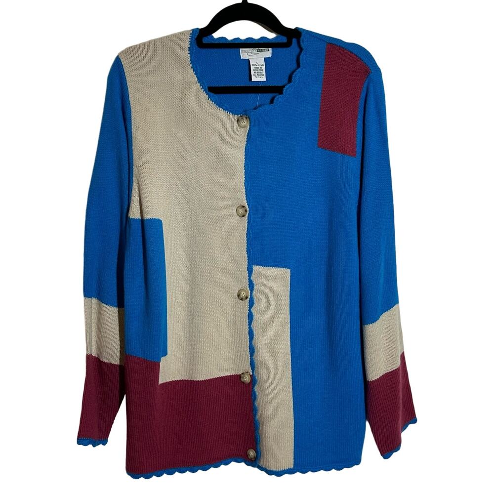 Vintage Color Block Button Down Sweater Cardigan NEW! Sz L